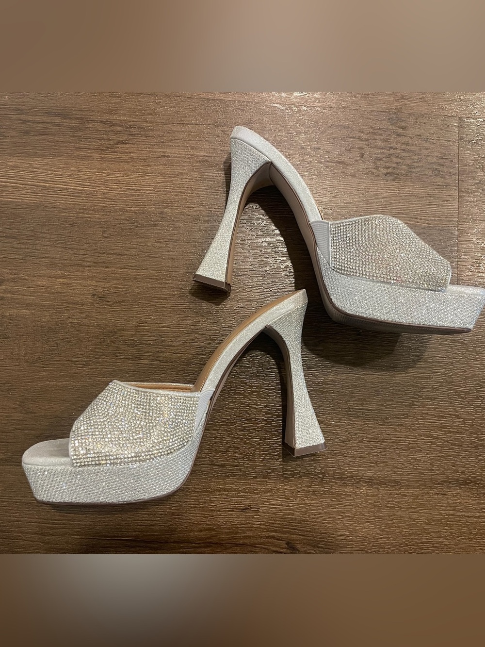 Wild Pair Ivory Crystal Platform Mules
